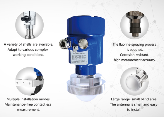 Good price سطح رادار 80GHz دمای فرآیند فرستنده -40 ~ + 260 °C و فشار فرآیند -0.1 ~ 2.0MPa و لبه های رشته اتصال فرآیند کلیمپ با IP67 آنلاین
